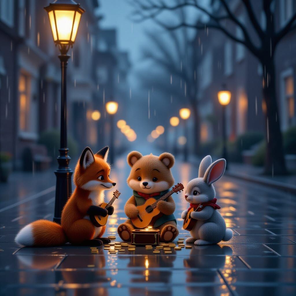 Cozy Rainy Evening with Anthropomorphic Animals