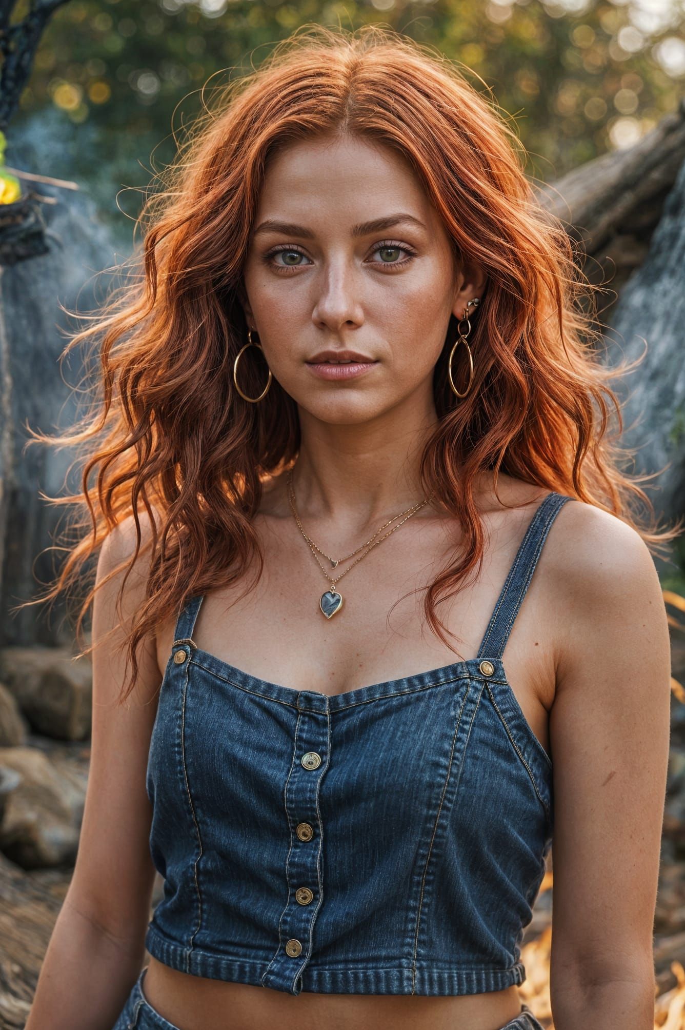 Young Red-Haired Witch Ignites Small Fire