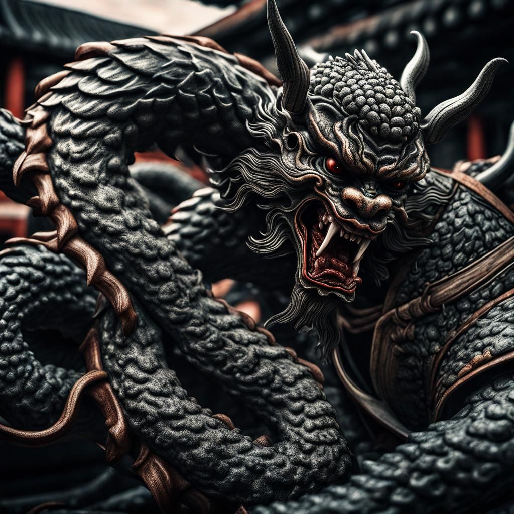 Epic Dragon in Dark, Moody Temple Setting