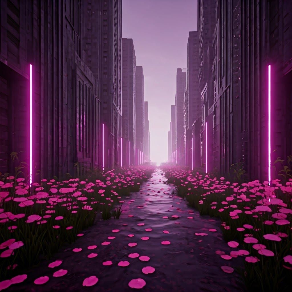 Mesmerizing Hyperrealistic Landscape with Soft Pink Florals....