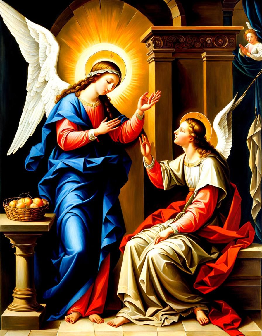 Baroque Virgin Mary Receives Divine Announcement in Dramatic...