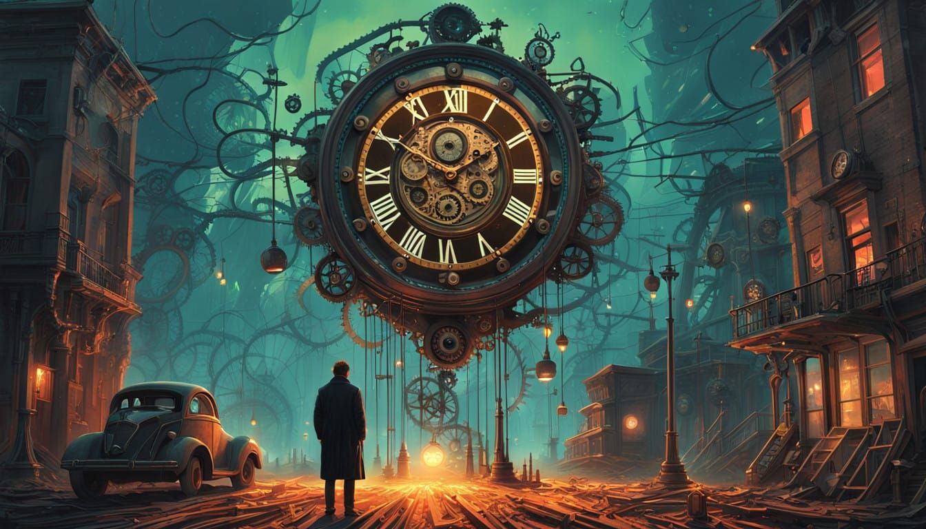 Surreal Future Being Unravels Time in a Gearscape