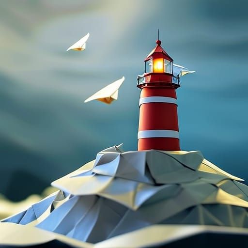 Origami Lighthouse in Dreamy Stormy Weather