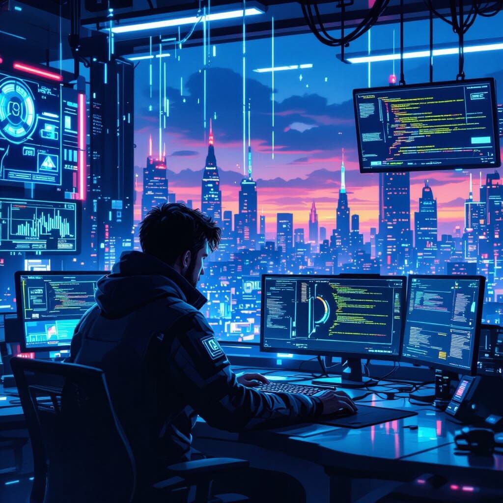 Cyber Security Expert in Neon Noir Lab