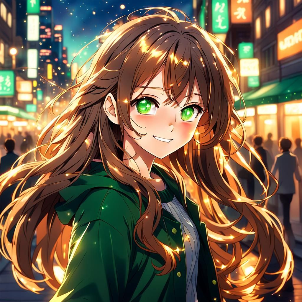Young Anime Girl Shines Under Dreamy Night Sky