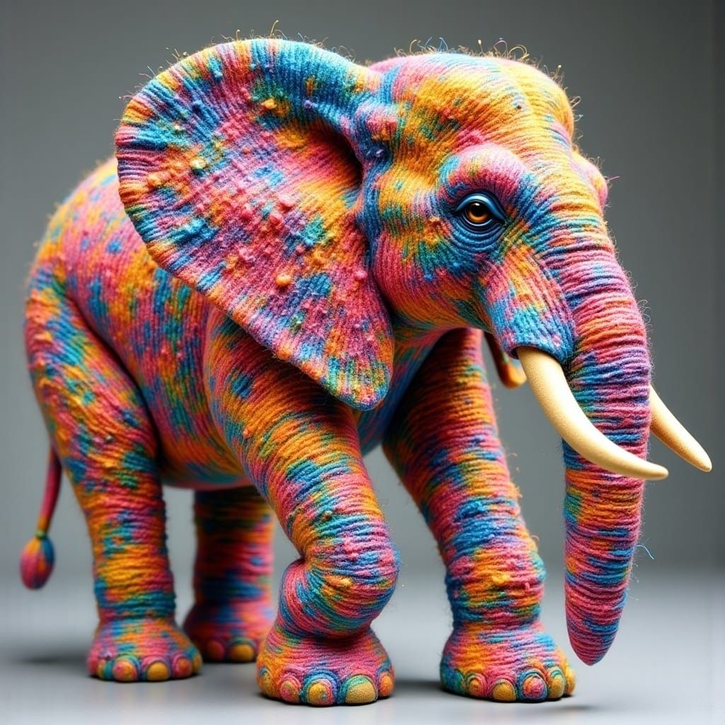 Rainbow Elephant in Textured Yarn Art