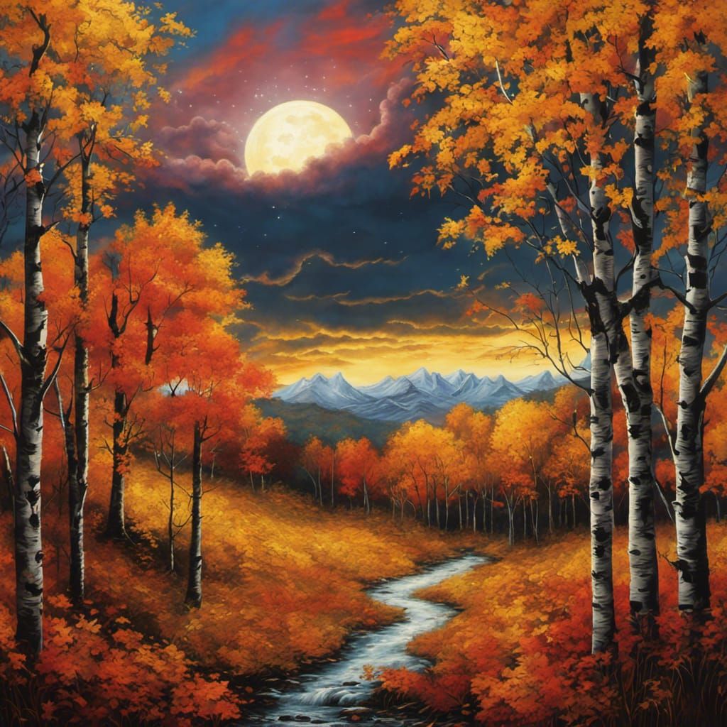 Gothic Masterpiece: Golden Leaves in Sunset Splendor