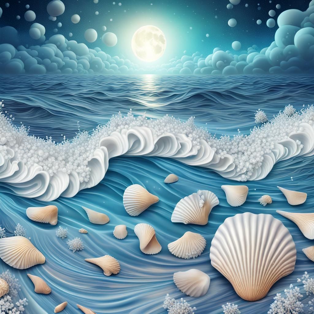 Surreal Cosmic Waves at Night Under the Moonlight