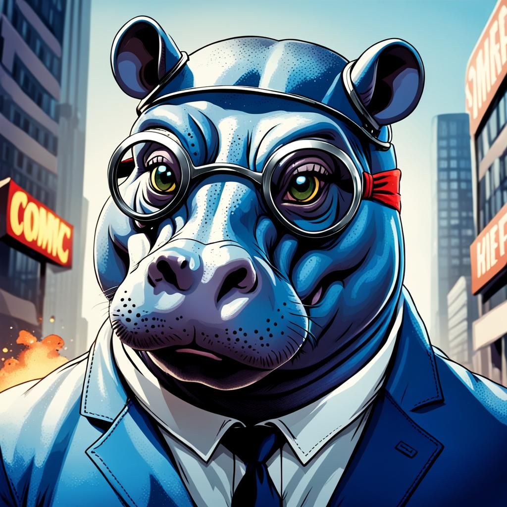 Anthropomorphic Hippo Superhero in Comic Book Style