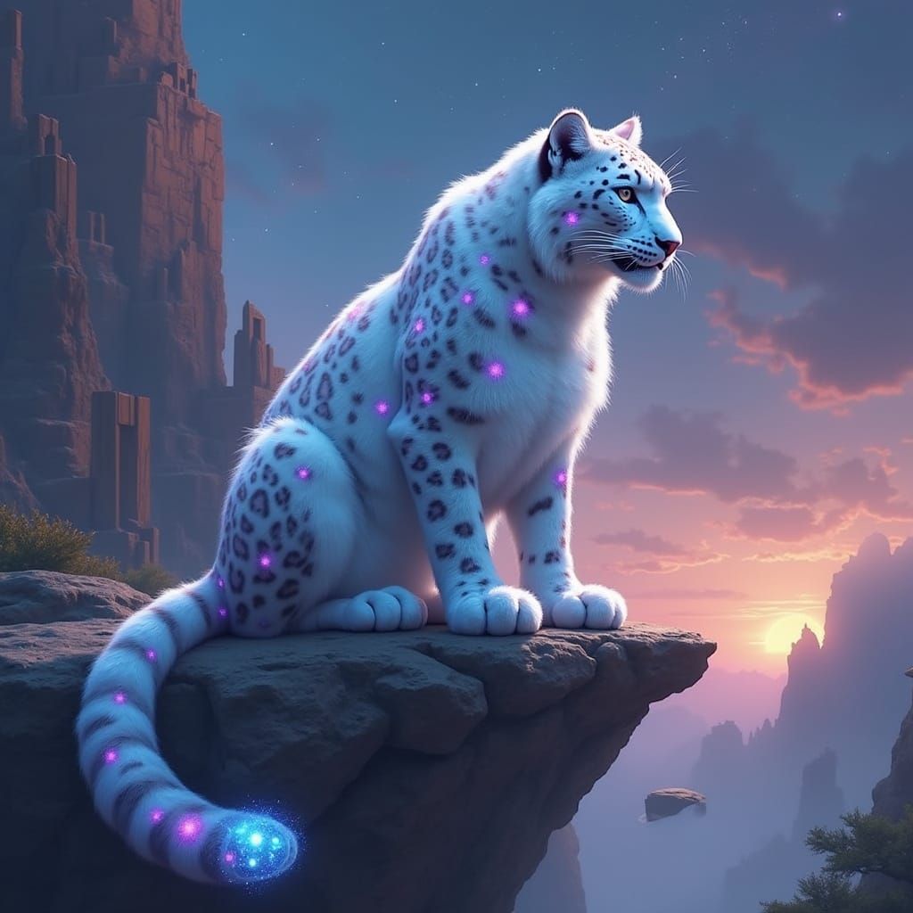 Celestial Snow Leopard on Floating Island