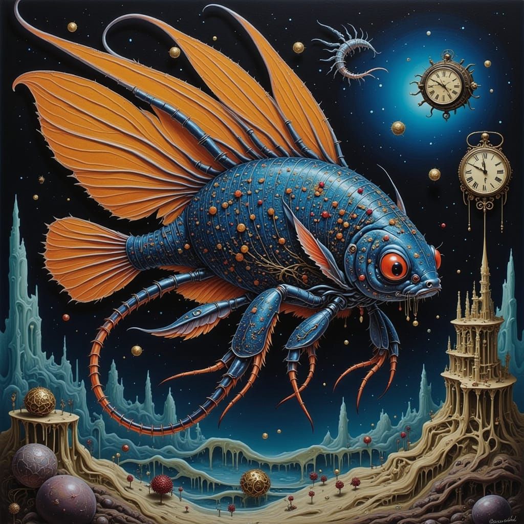 Angelfish Swims Through Cosmic Nebula of Melting Clocks