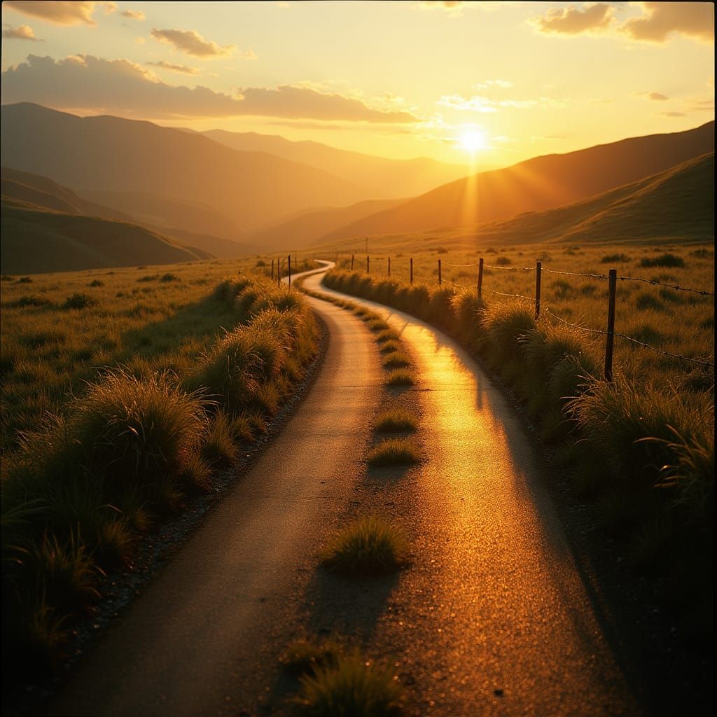 Warm Dawn in a Golden Countryside
