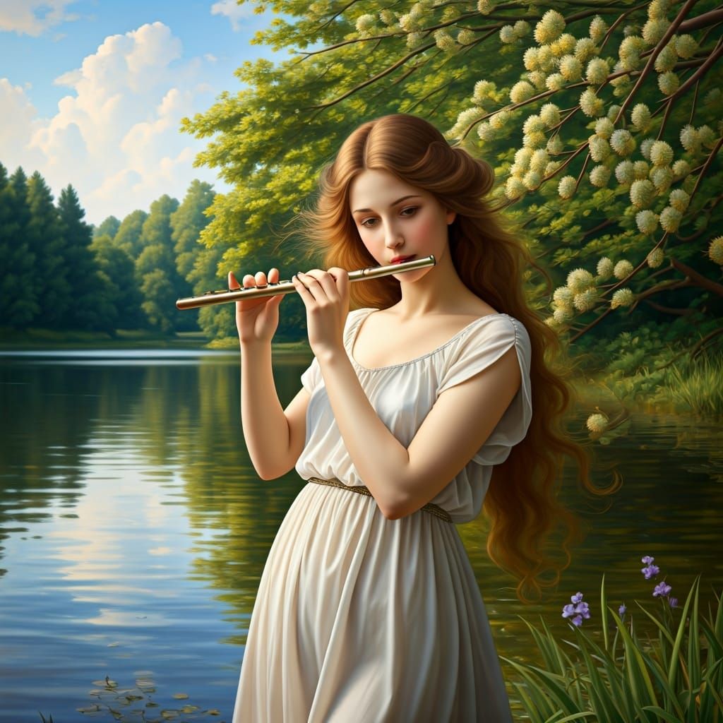 Nymph's Flute Song by the Flowing River