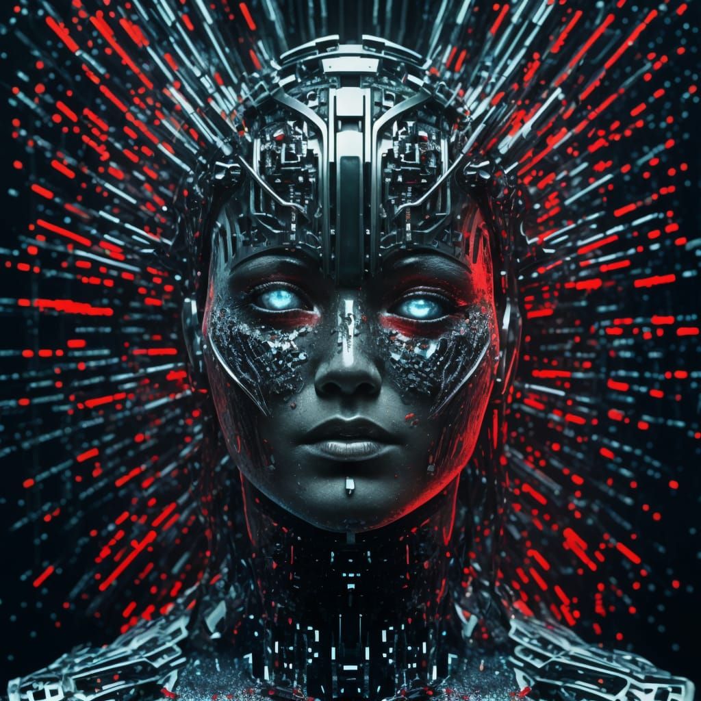 Surreal Machine Dreamscape in Glitch Art Style