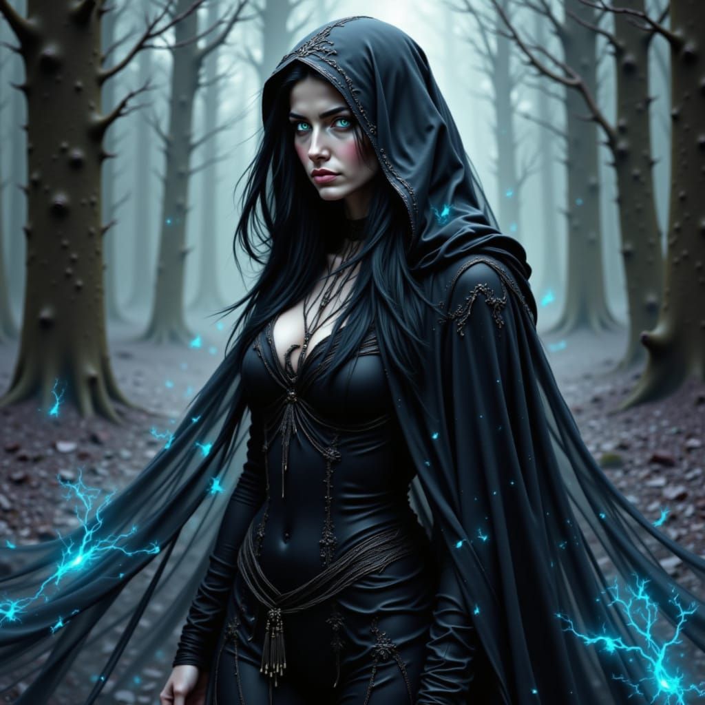 Dark Fantasy Witch Maiden with Luminous Energy