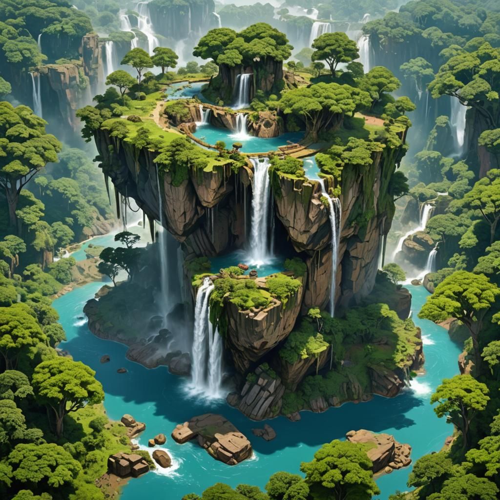 Island with waterfalls