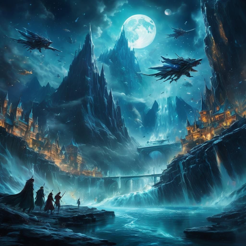 Dreamlike Fantasy World with Fairies and Glaciers in a Vibra...