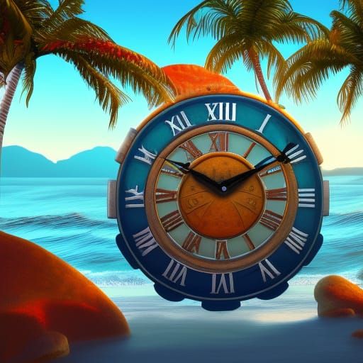 Fantastical Beach Timepiece in Vibrant Sunset Hues