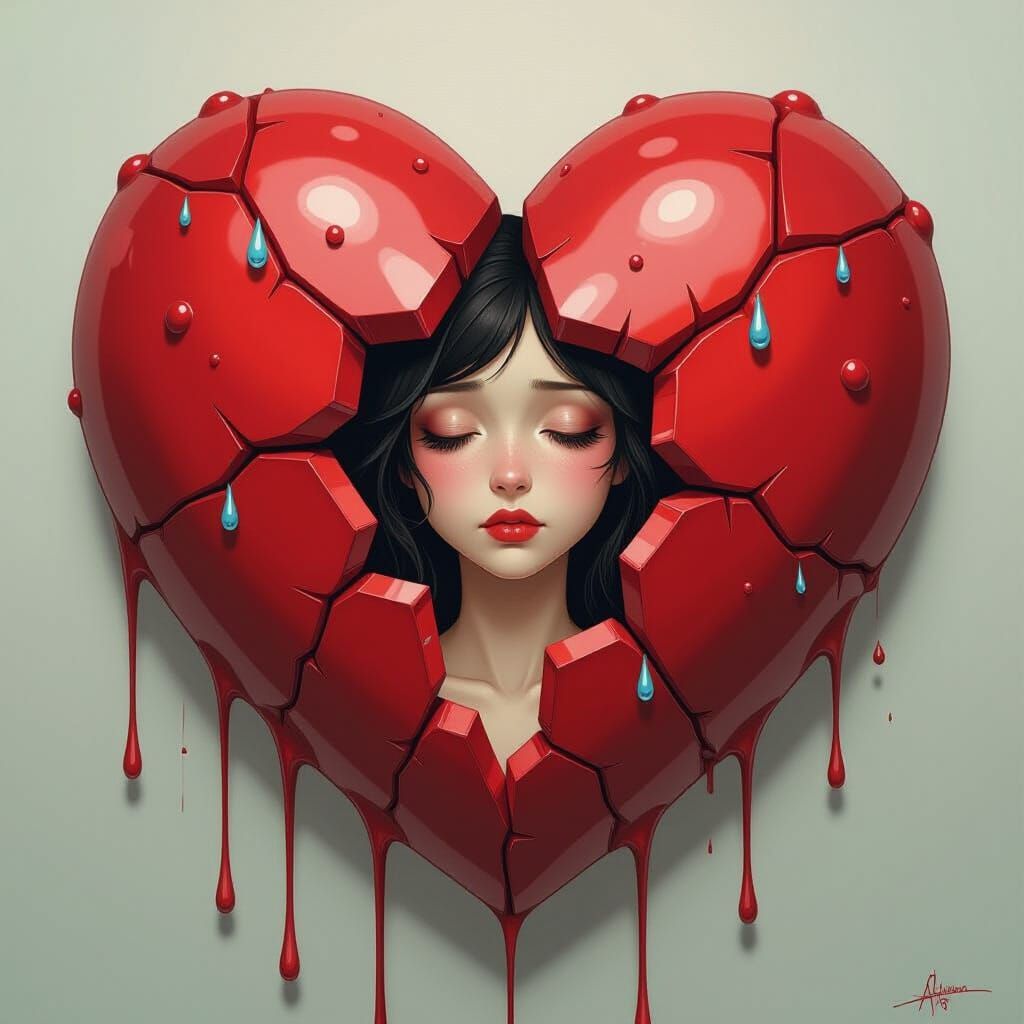 Shattered Heart with Tears in Emotional Style