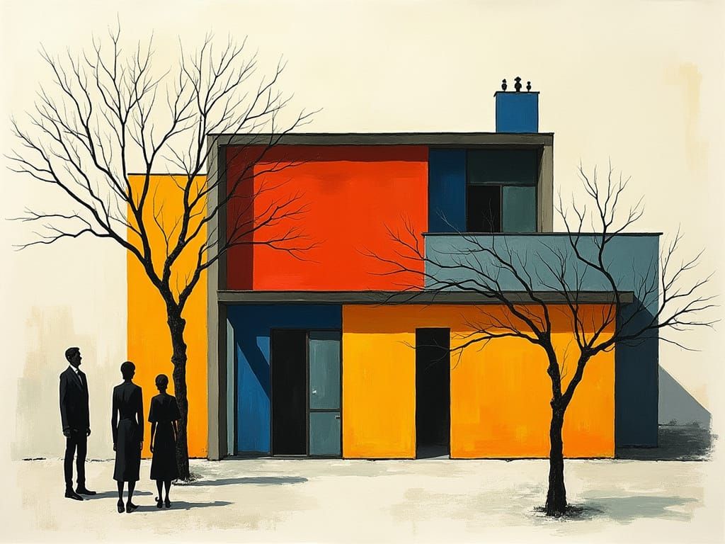 Bauhaus-Inspired Modernist House Facade with Geometric Figur...