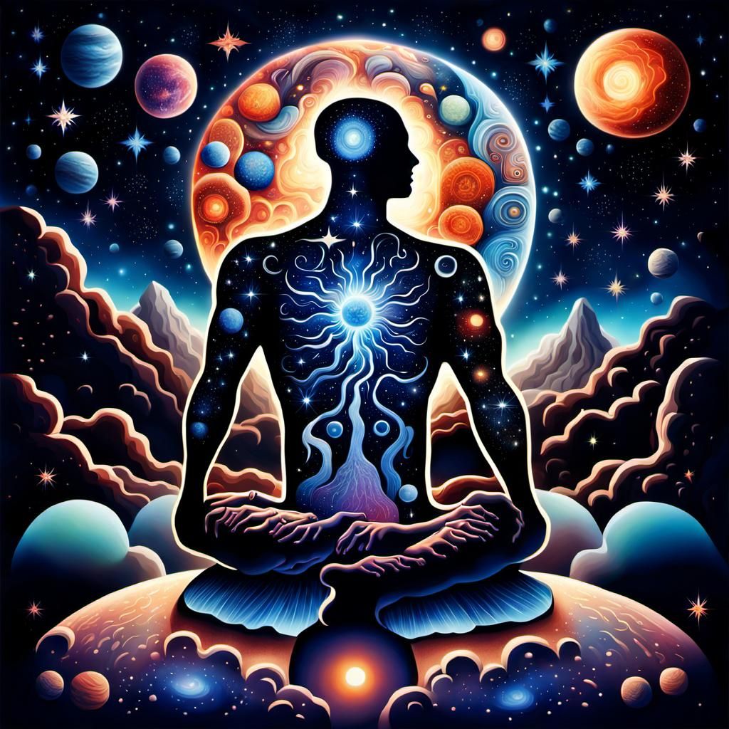 Cosmic Rebirth: Human Form Embodied in Celestial Landscape