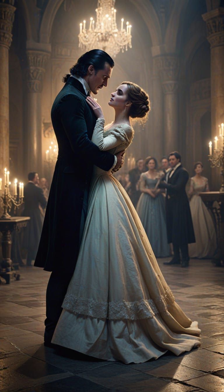 Vampire Lord Enjoys Dance with Enchanted Beauty in Midnight....