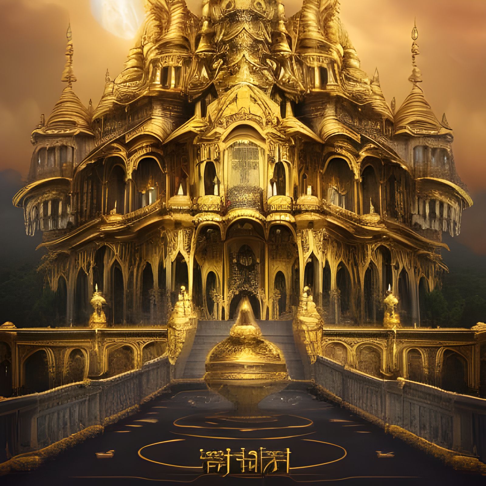 Gleaming Gem-Encrusted Golden Palace: Digital Matte Painting