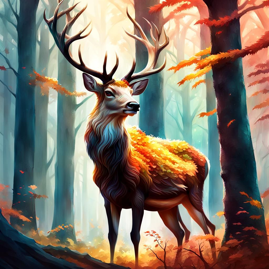 Enchanted Forest with Radiant White Deer