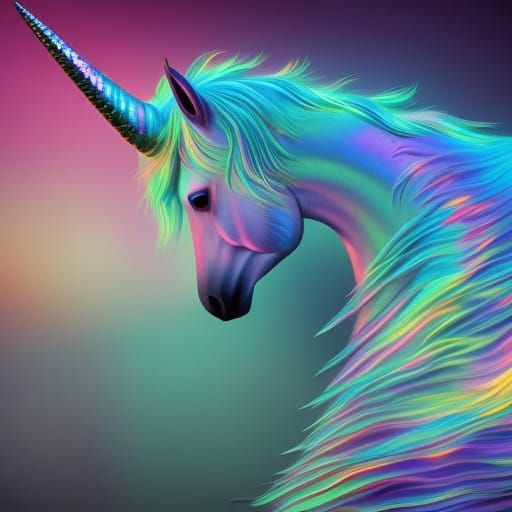 Surreal Unicorn Painting in Iridescent Colors