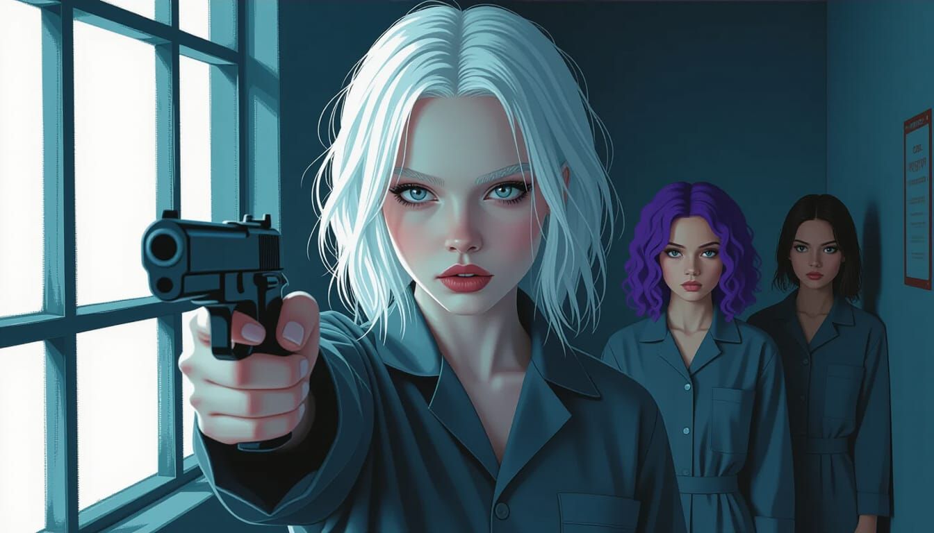 Albino Woman in Prison Suit, Hyperreal Digital Art