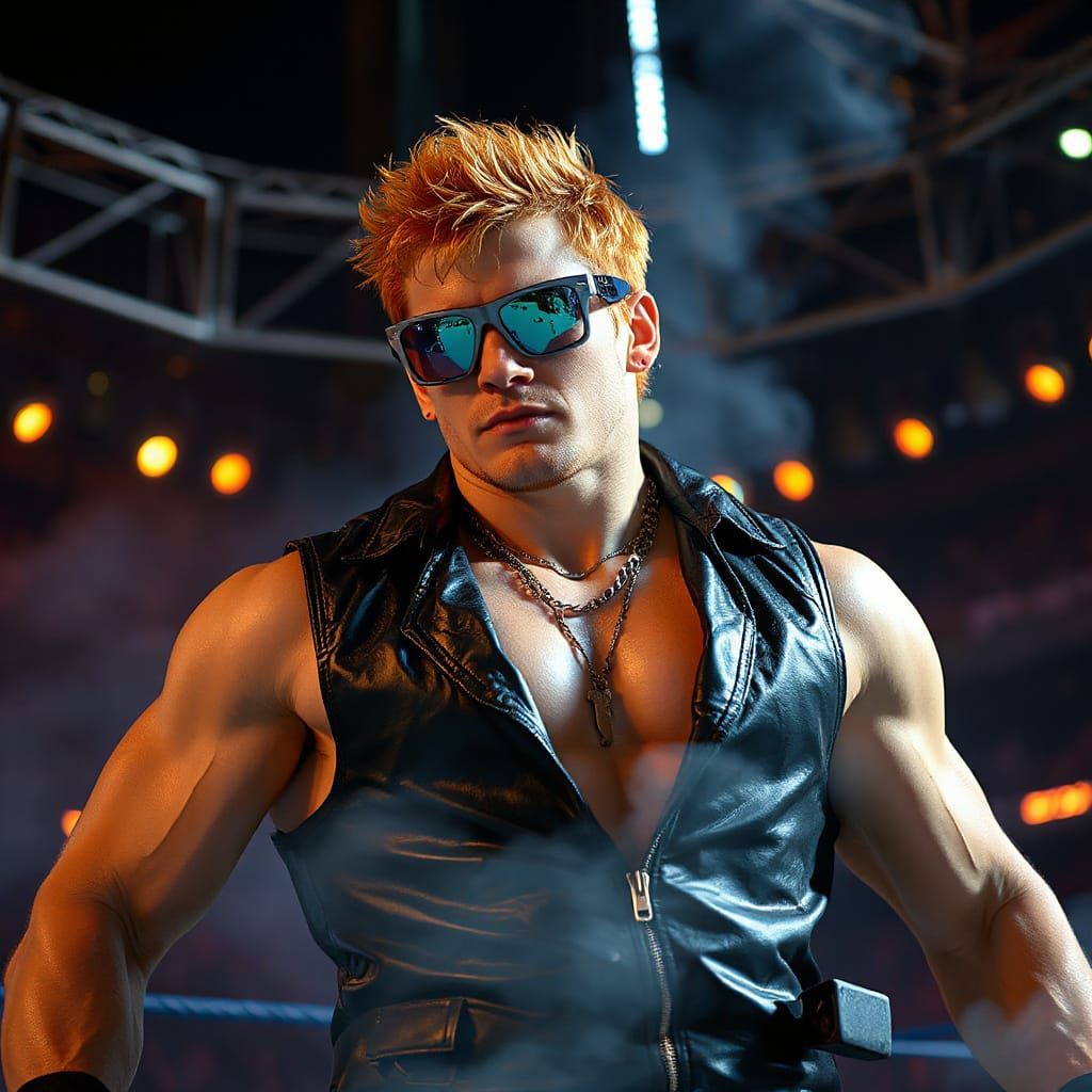 Cyberpunk Wrestler in Steel Cage Arena