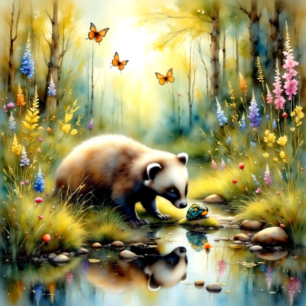 Surreal Close-Up of Baby Badger in Dreamy Welsh Garden