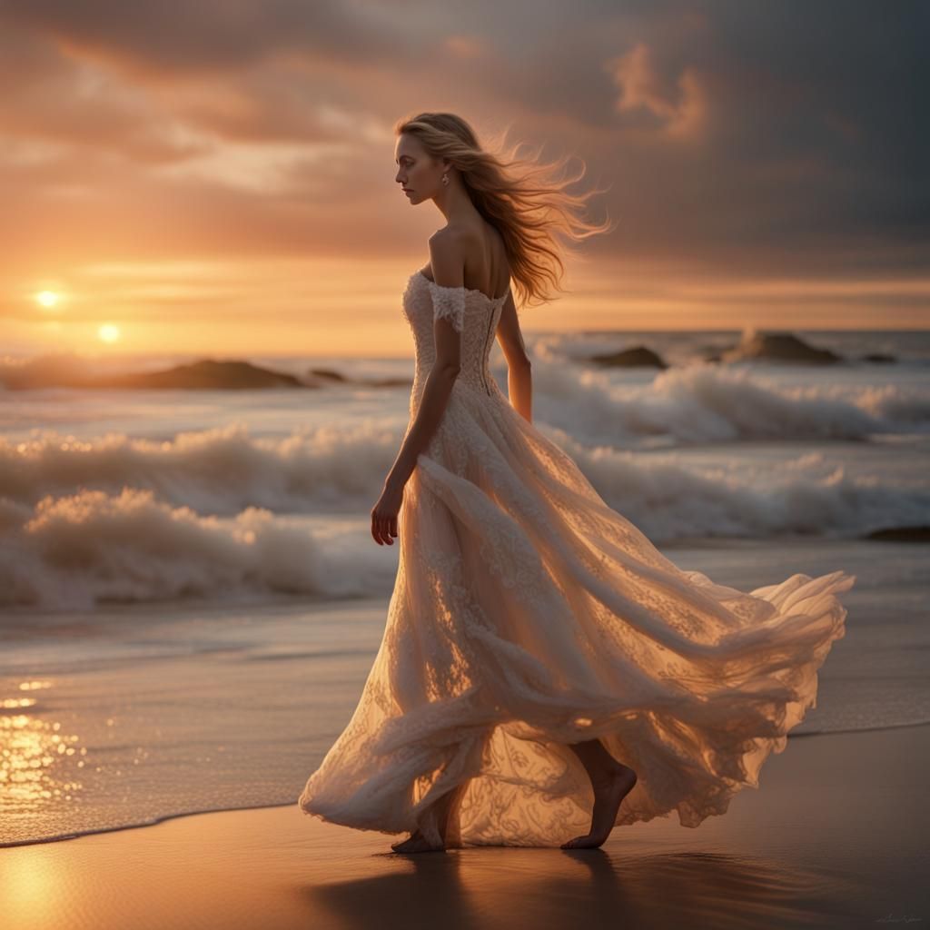 Ethereal Sunset Bride in Cinematic Digital Art