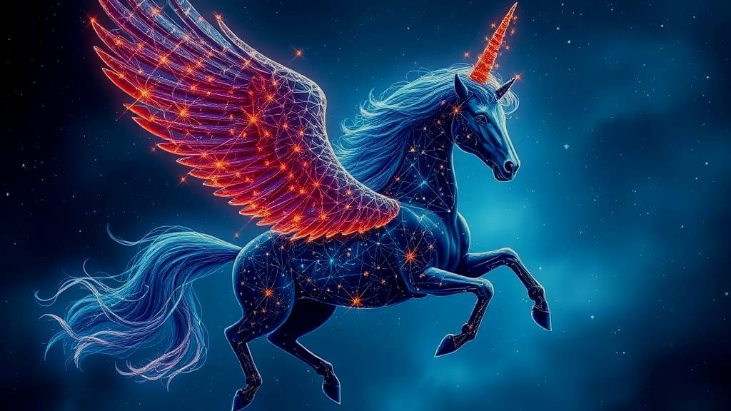 Starry Cosmic Centaur in Sci-Fi Holographic Style