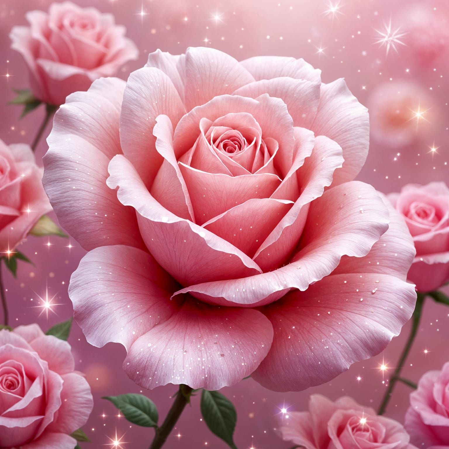 Sparkling Pink Rose in Watercolor Oil Paint Style