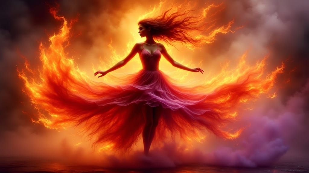 Dancing Flame Woman in Surreal Style