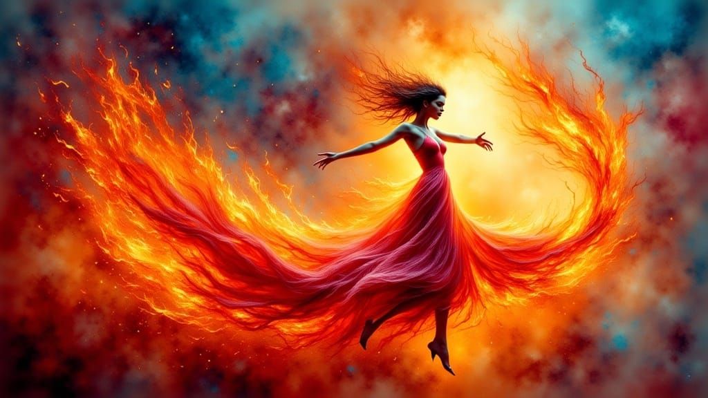 Fiery Woman Dancing in Abstract Expressionist Style