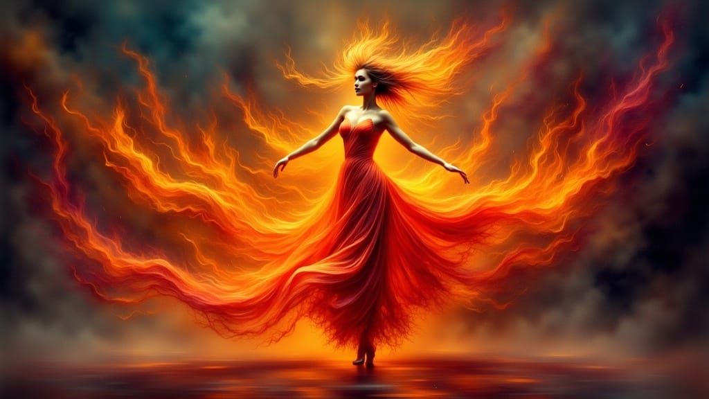 Fiery Woman in Antique Watercolor Style