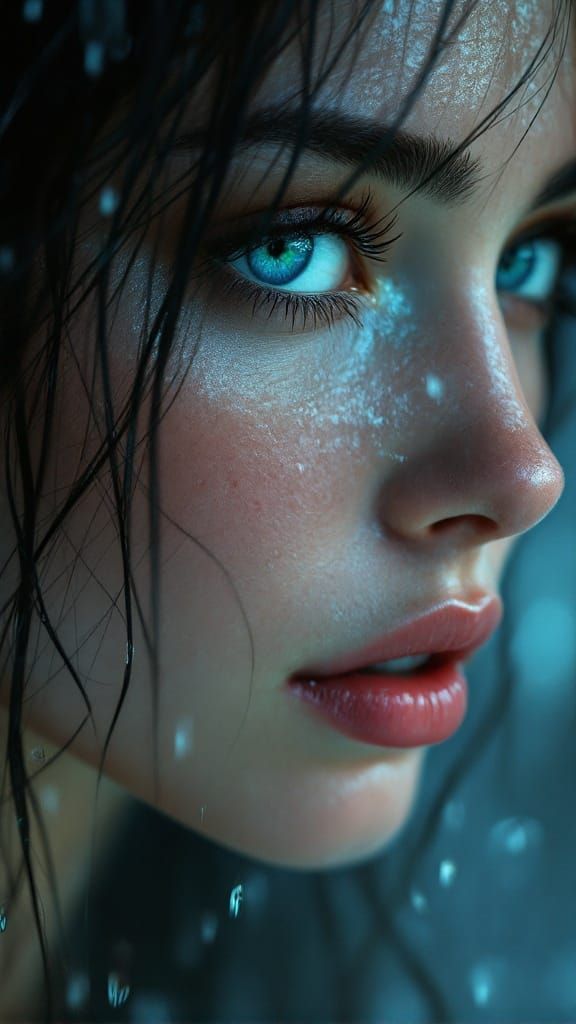 Enchanting Portrait of a Rain-Kissed Woman