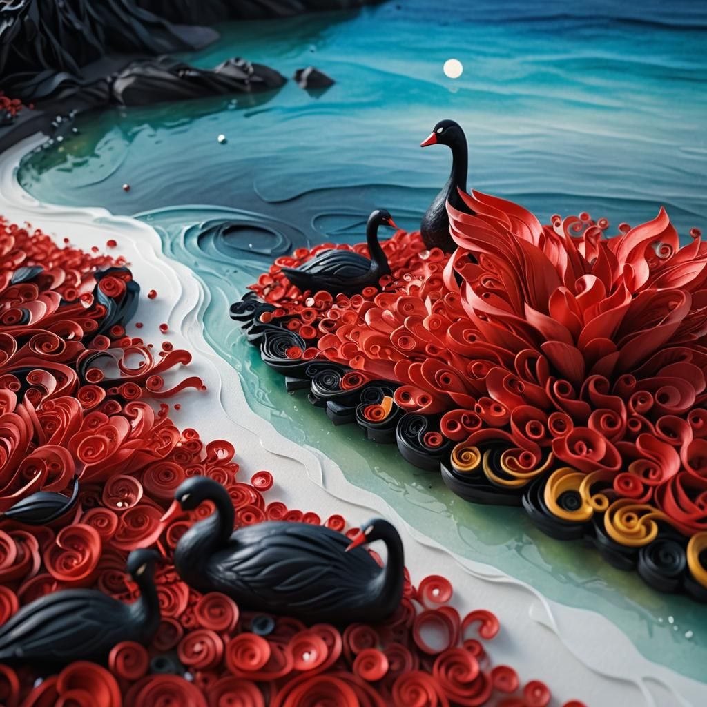 Surrealistic Birds on the Shimmering Sea