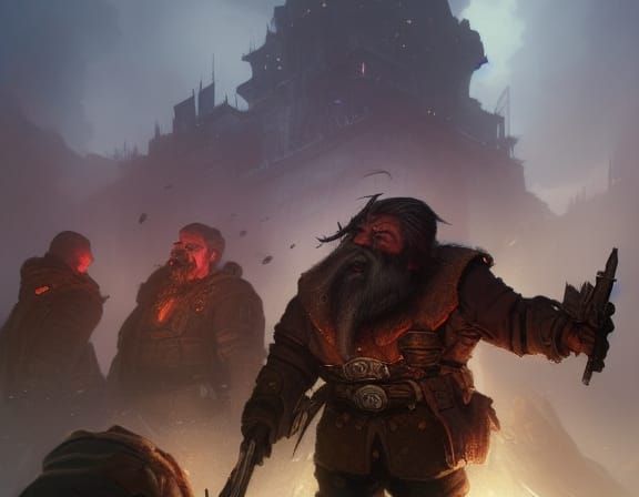 Grimdark Dwarf Warrior in Dark Fantasy Battle Scene