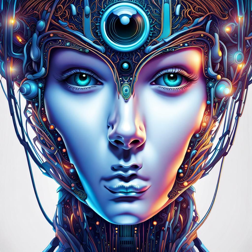Stunning Cyberpunk Hologram Organism with Elegant Facial Det...