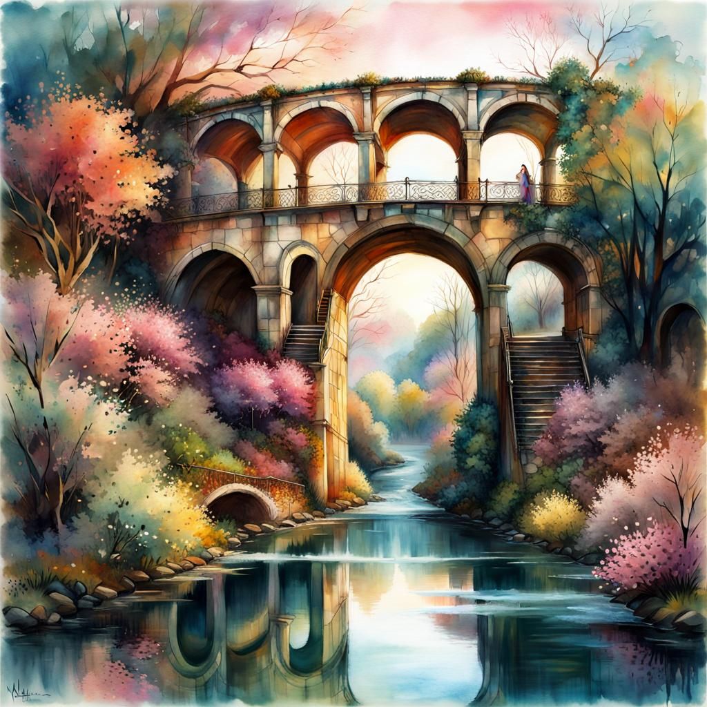 Whimsical Ancient Cityscape in Vibrant Watercolor