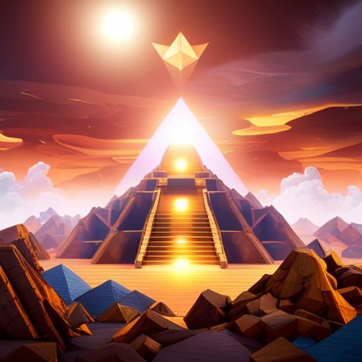 Golden Pyramid Clouds Soar Beyond Stately Stairs