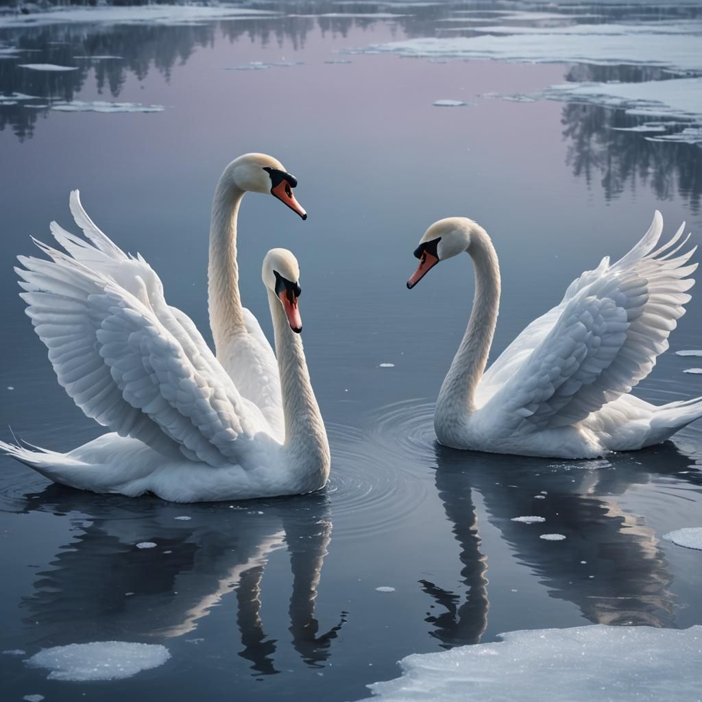 Breathtaking Swans Dance in Hyper-Realistic Fantasy Art