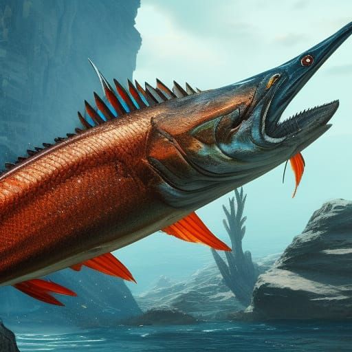 Realistic Barracuda Fish in Vibrant Fantasy Scene