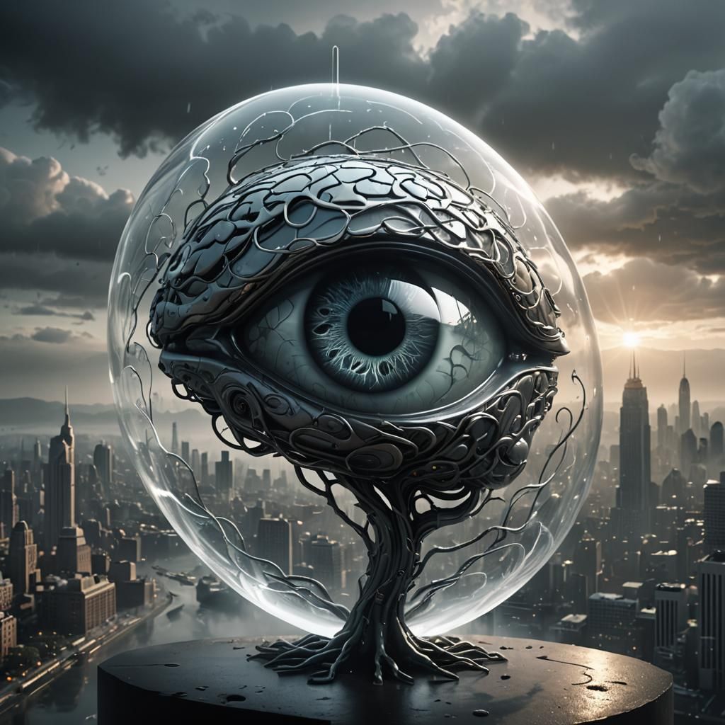 Dark Fantasy Scene with Glass A Shape Illuminated by Spotlig...