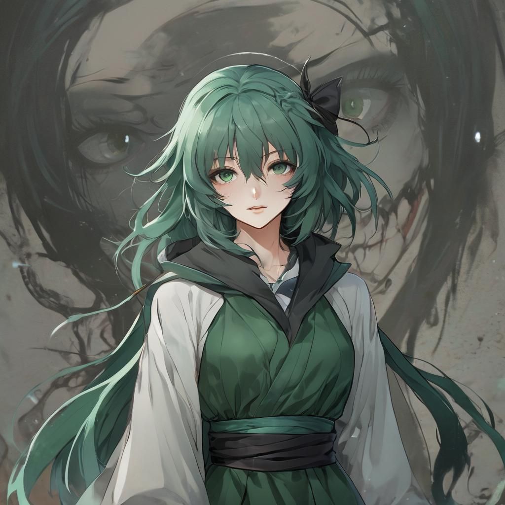 Ethereal Anime Goddess with Emerald Locks
