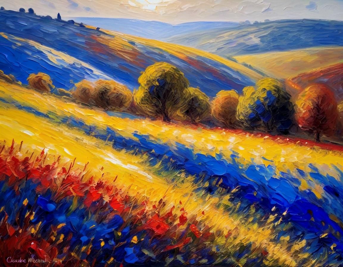 Impressionist Oil Painting of a Tranquil Wessex Landscape