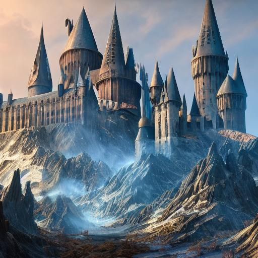 Whimsical Hogwarts Castle in a Fantastical Landscape